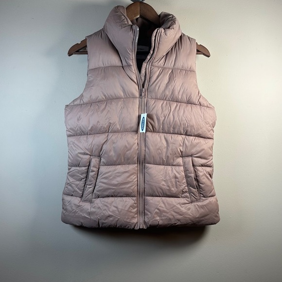 Old Navy Womens Puffer Vest Mock Neck Sleeveless Pink Mauve Small S - Picture 1 of 6